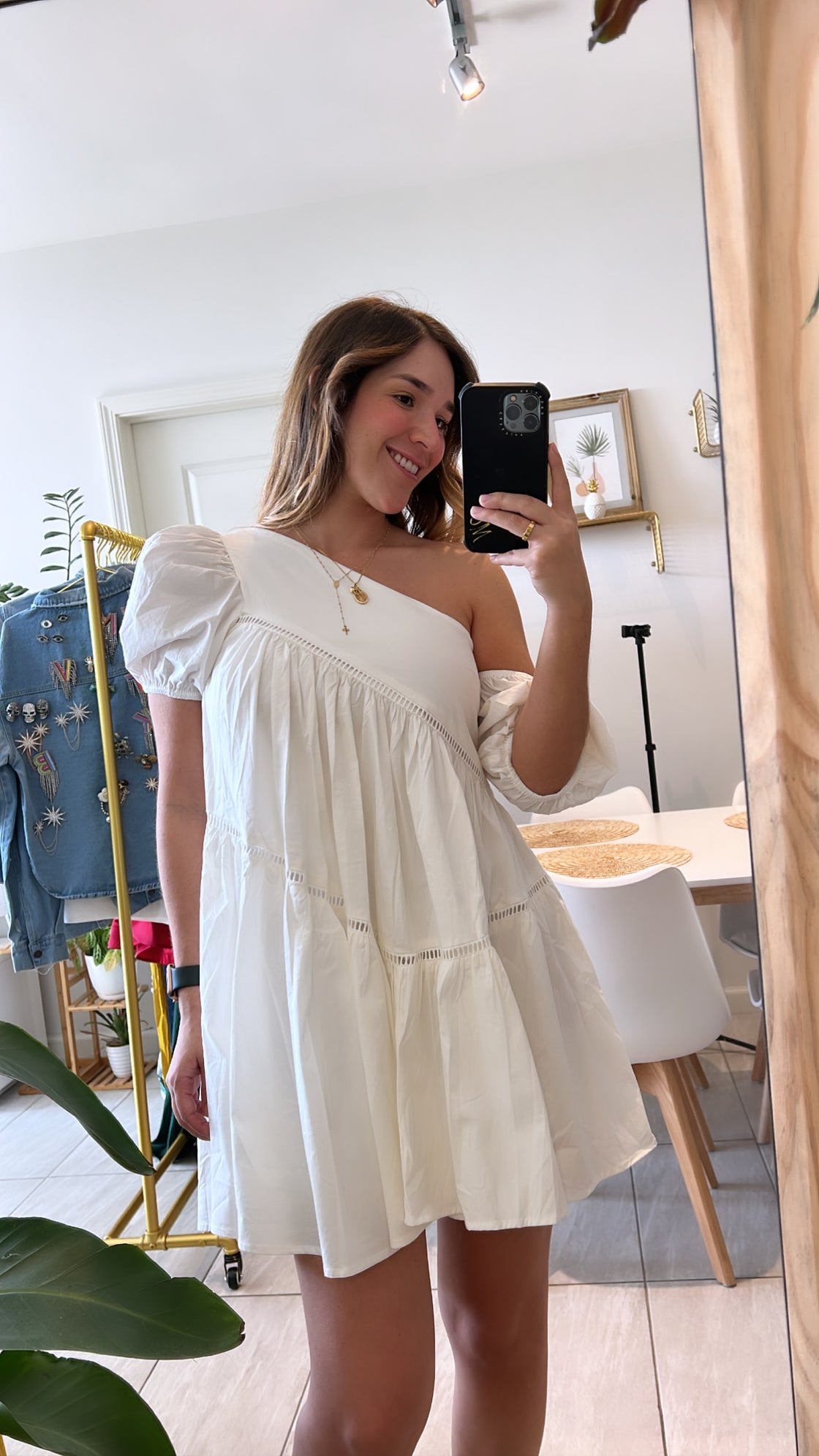 asymmetrical white dress