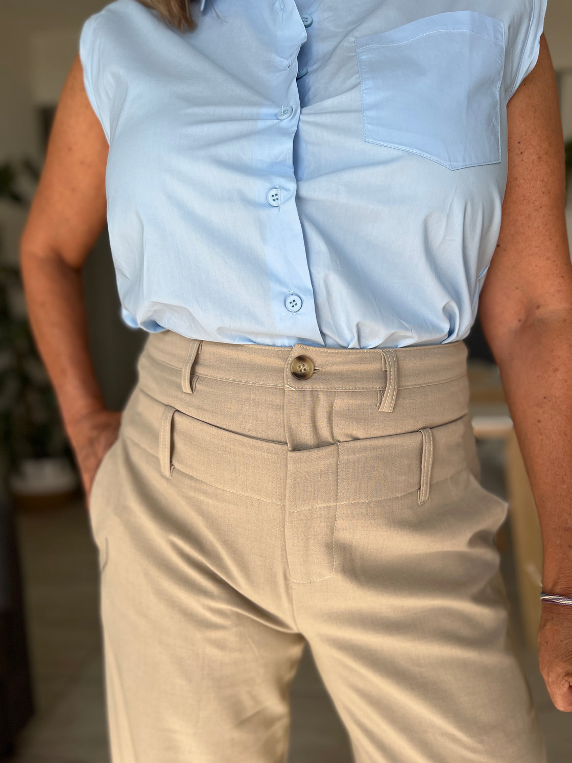 beige high pants