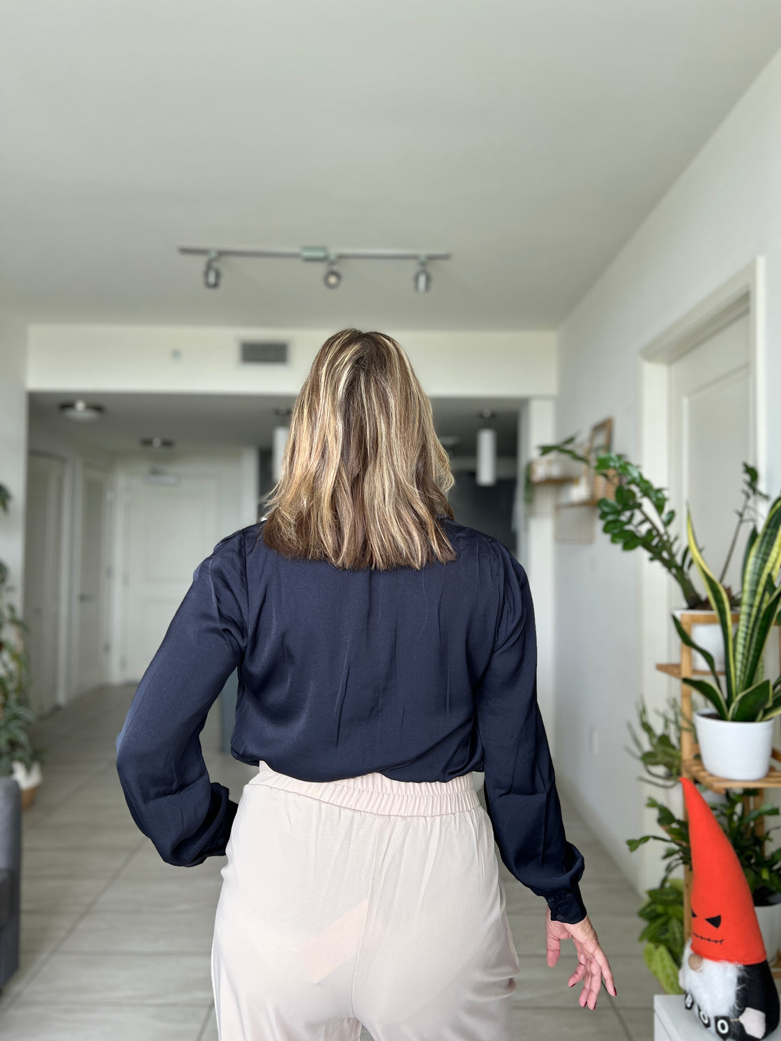 Dark blue long sleeve silk shirt