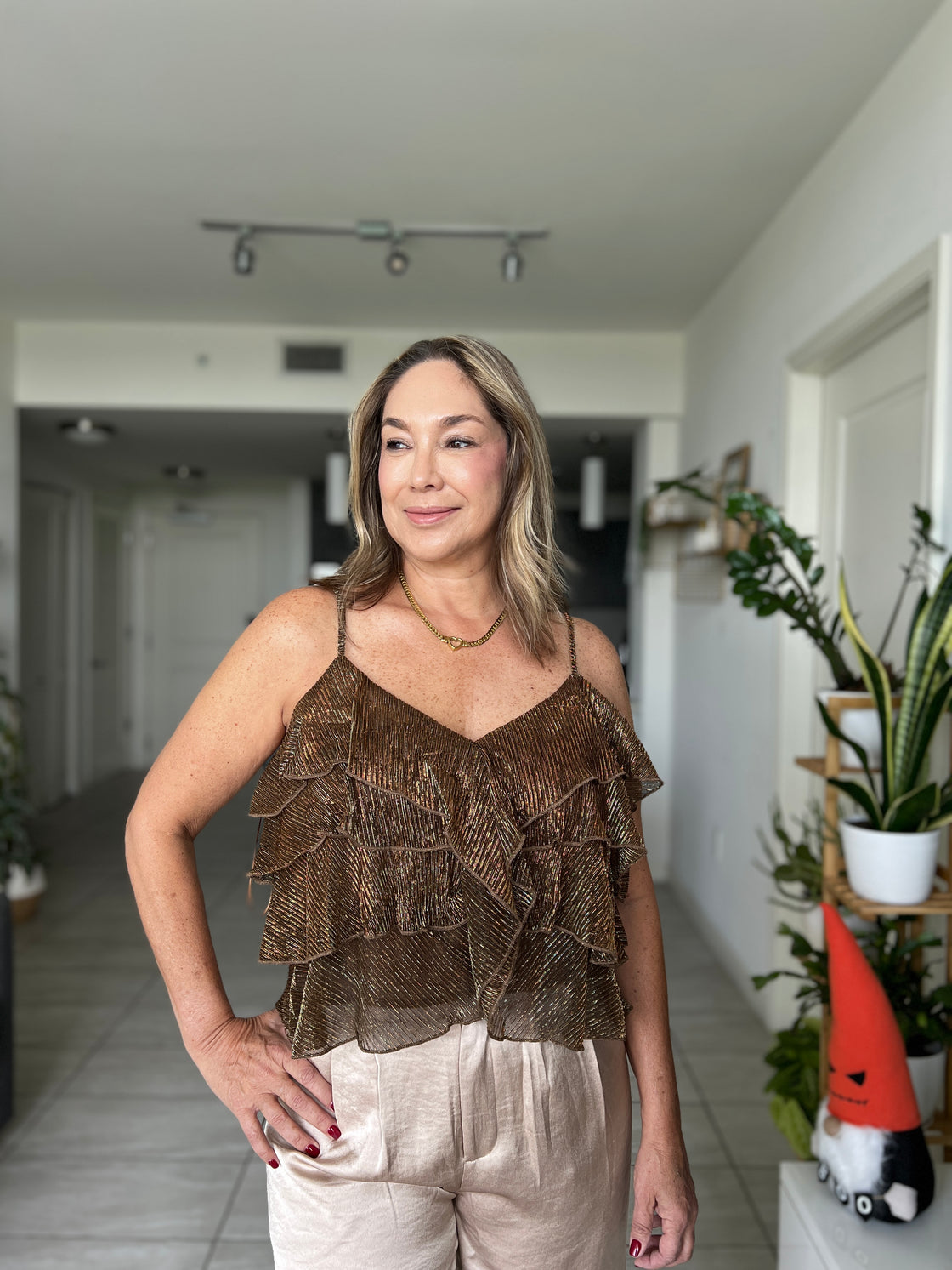 Top. rose gold glitter top, layered