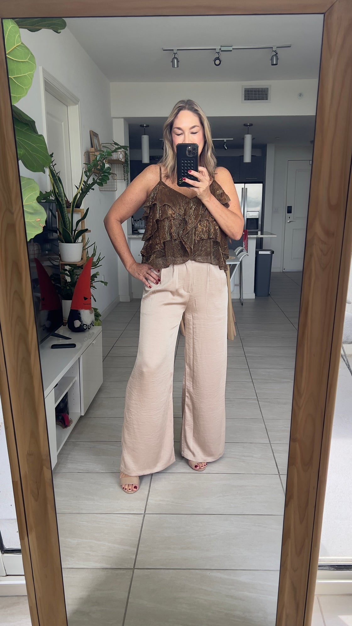 Top. rose gold glitter top, layered