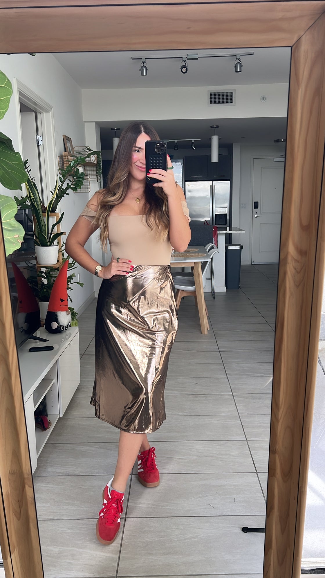 rose gold metallic skirt