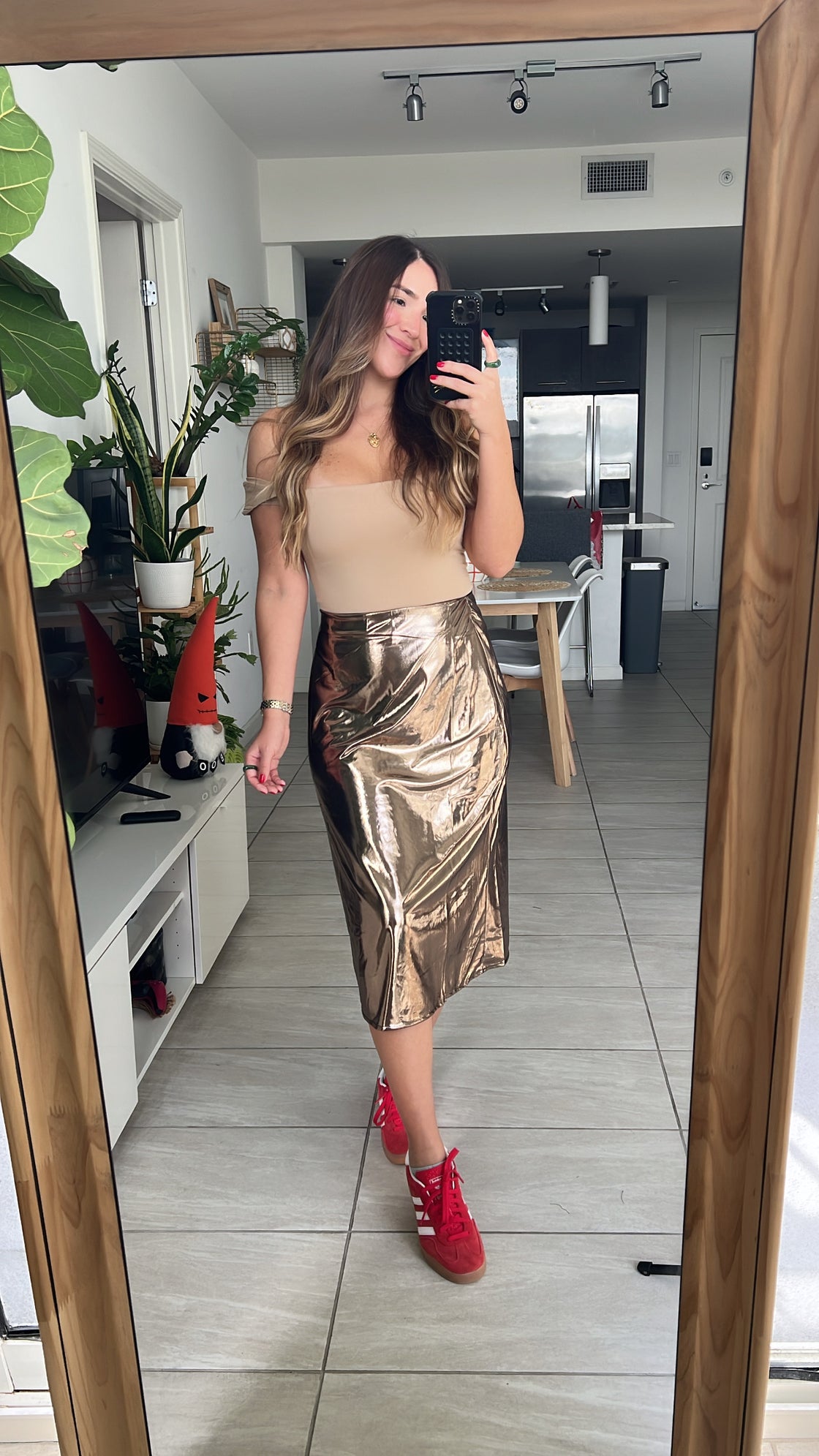rose gold metallic skirt