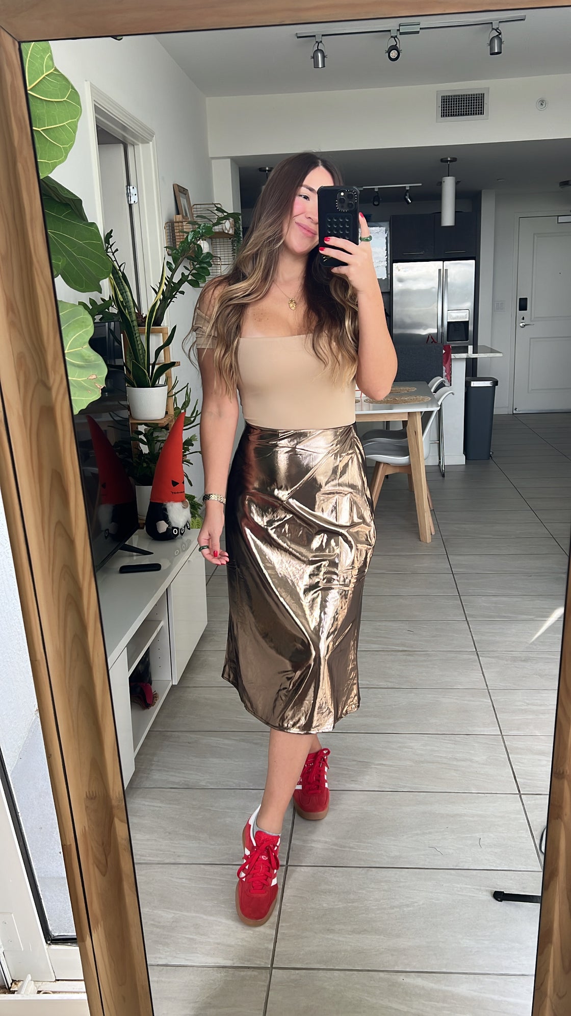 rose gold metallic skirt