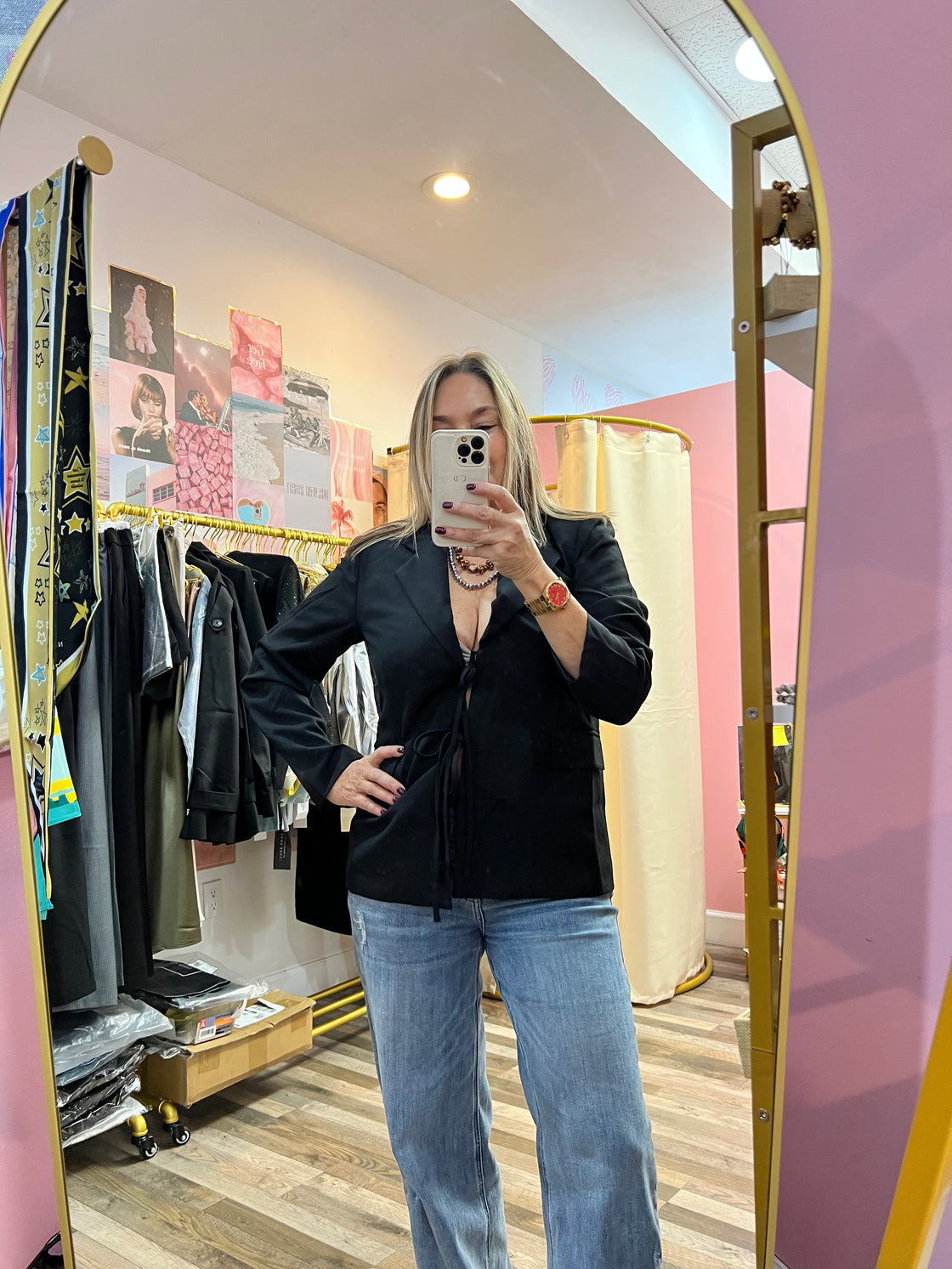 Blazer. black blazer with bows at the front