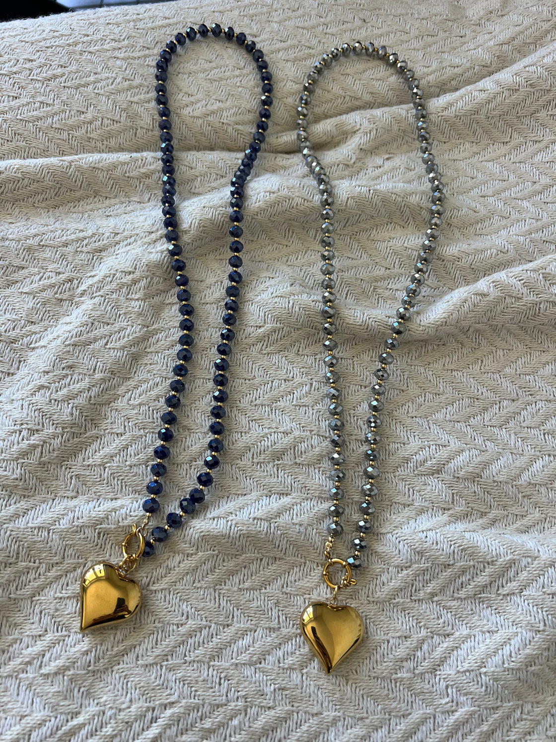 long crystal necklace and heart pendant