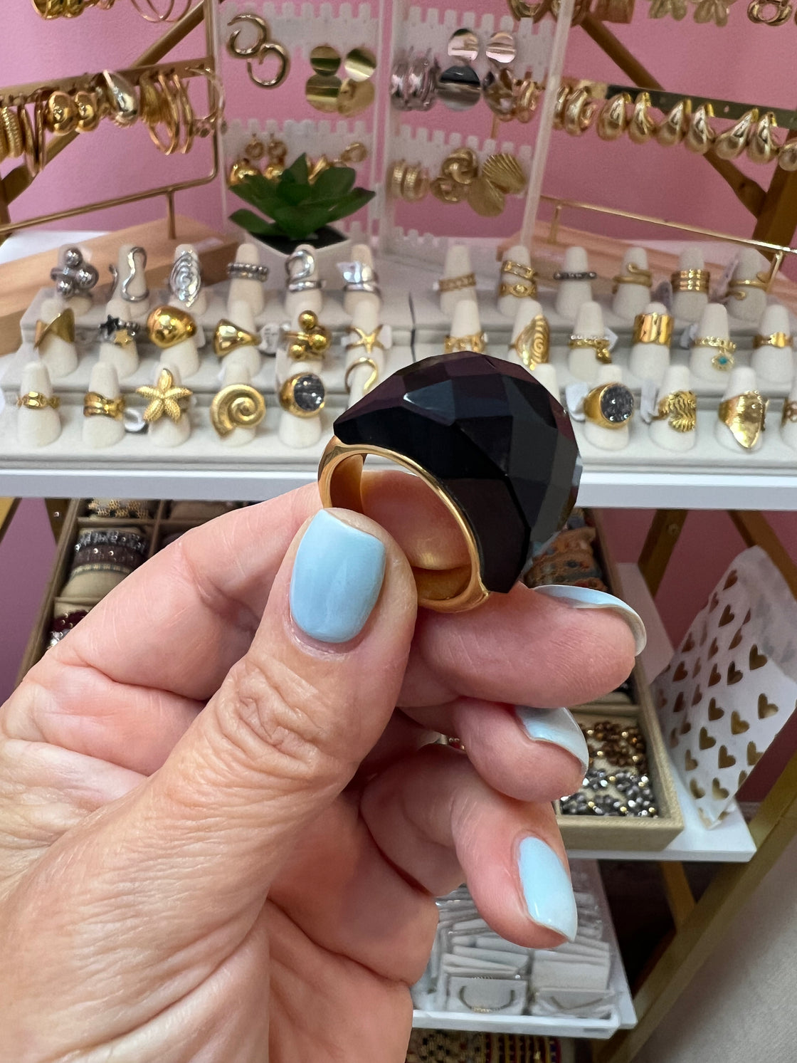 ring in stainless steel and stained glass