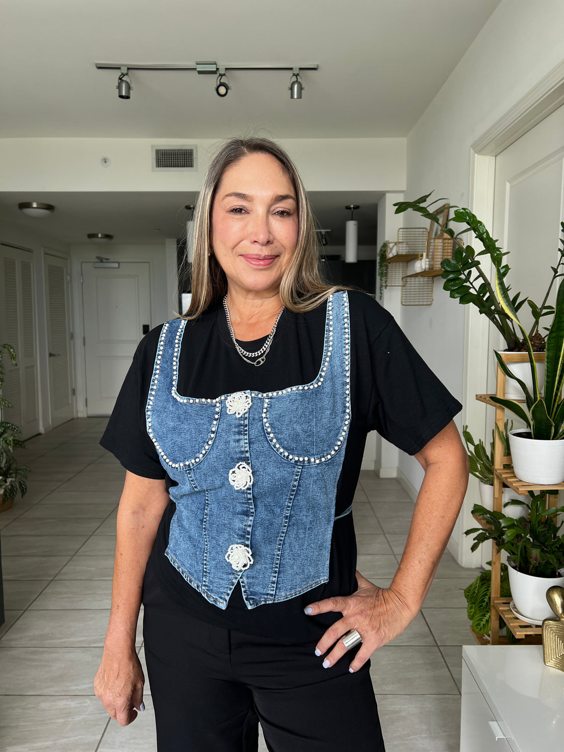 T shirt flannel with details in Jean and Pearl