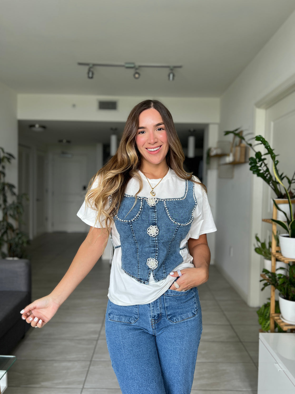 T shirt flannel with details in Jean and Pearl