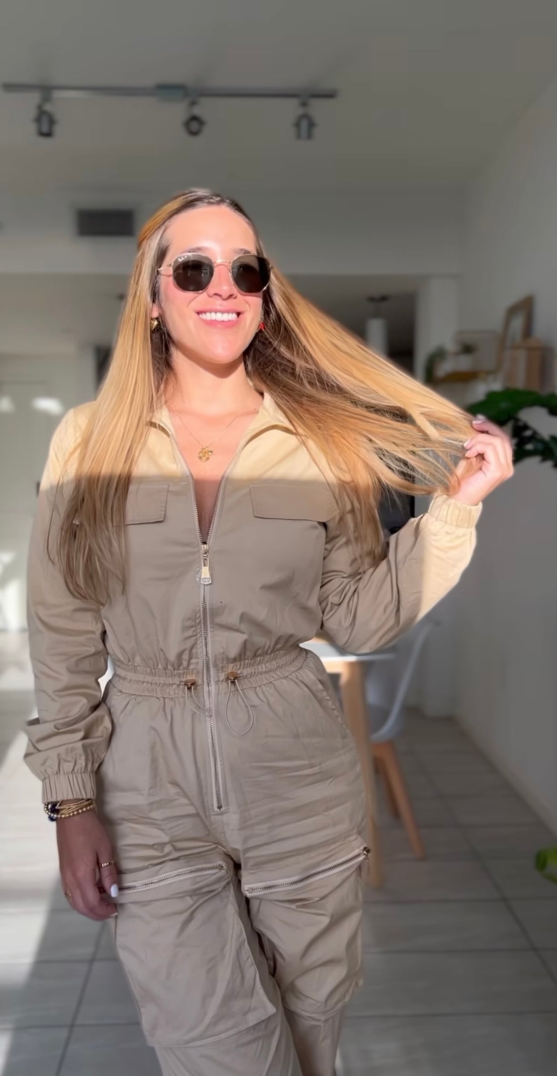 beige jumpsuit