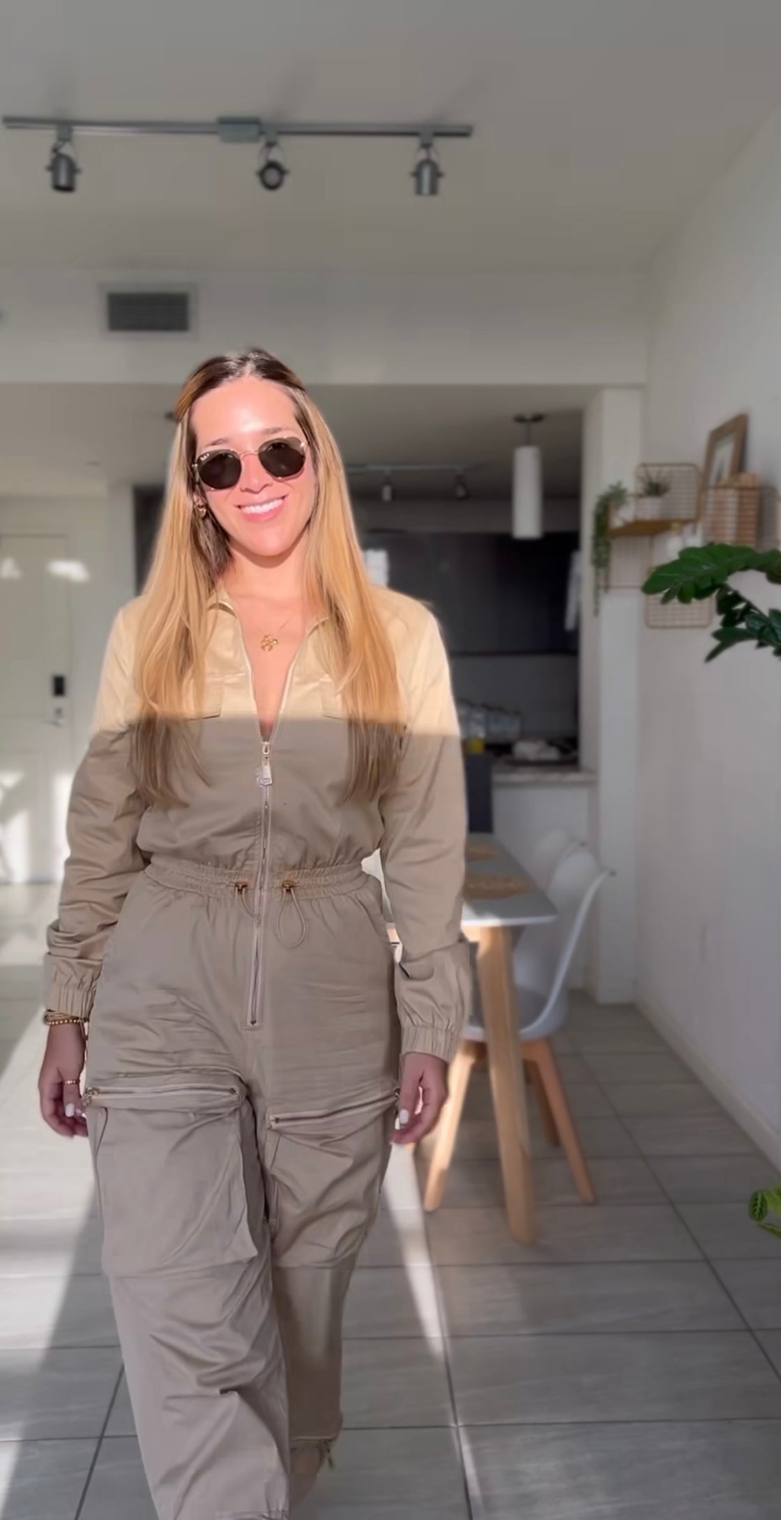 beige jumpsuit