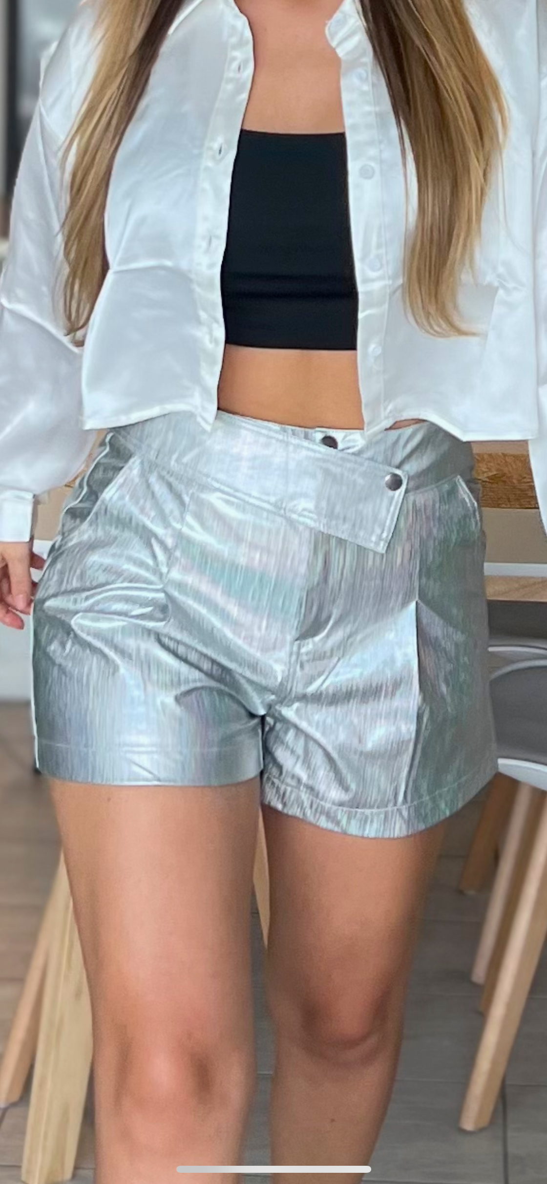 silver metallic shorts