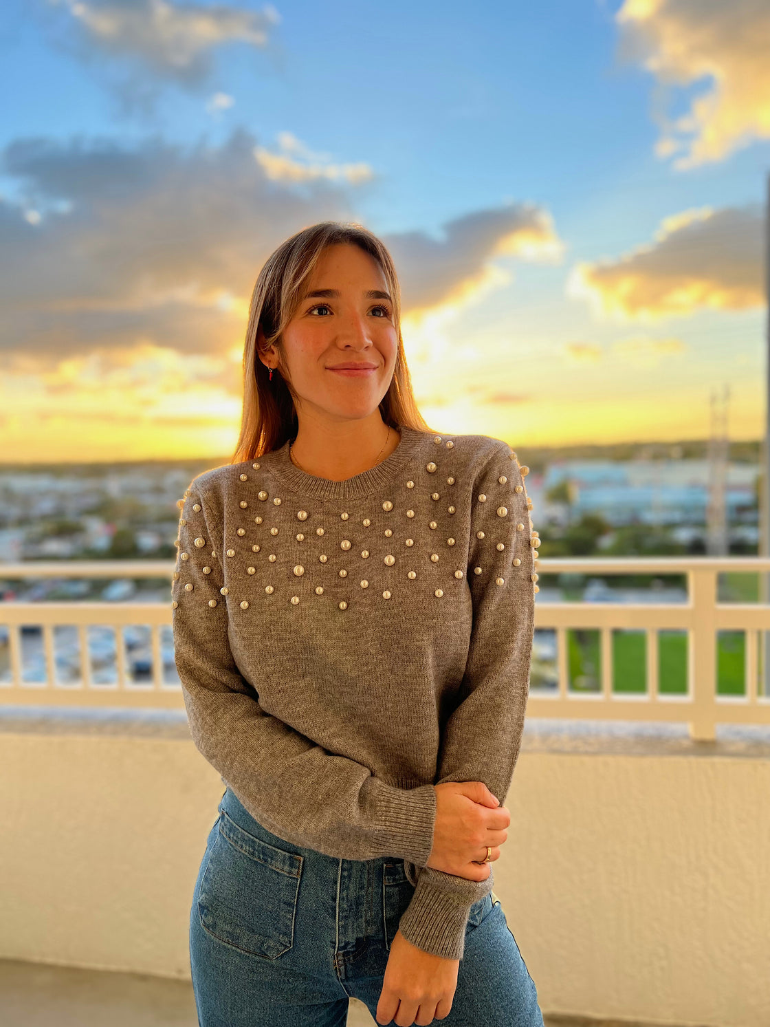 Sweater with embroidered pearls