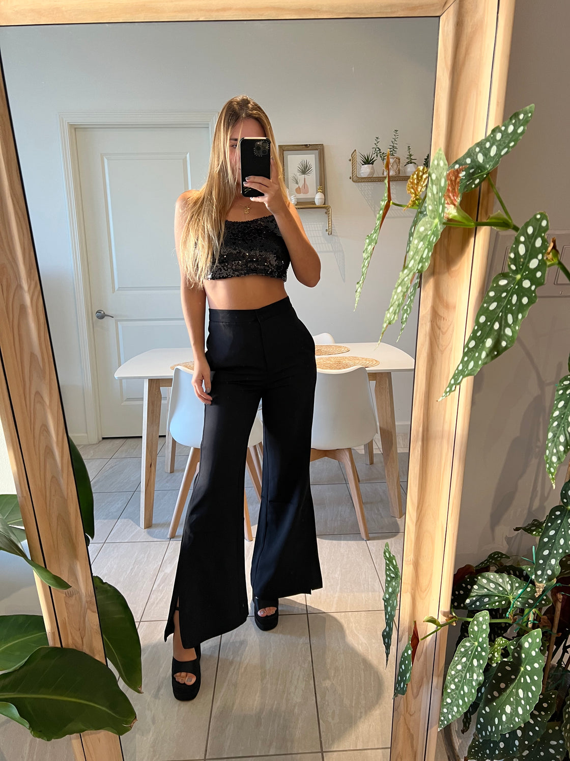 Black Sequin crop top