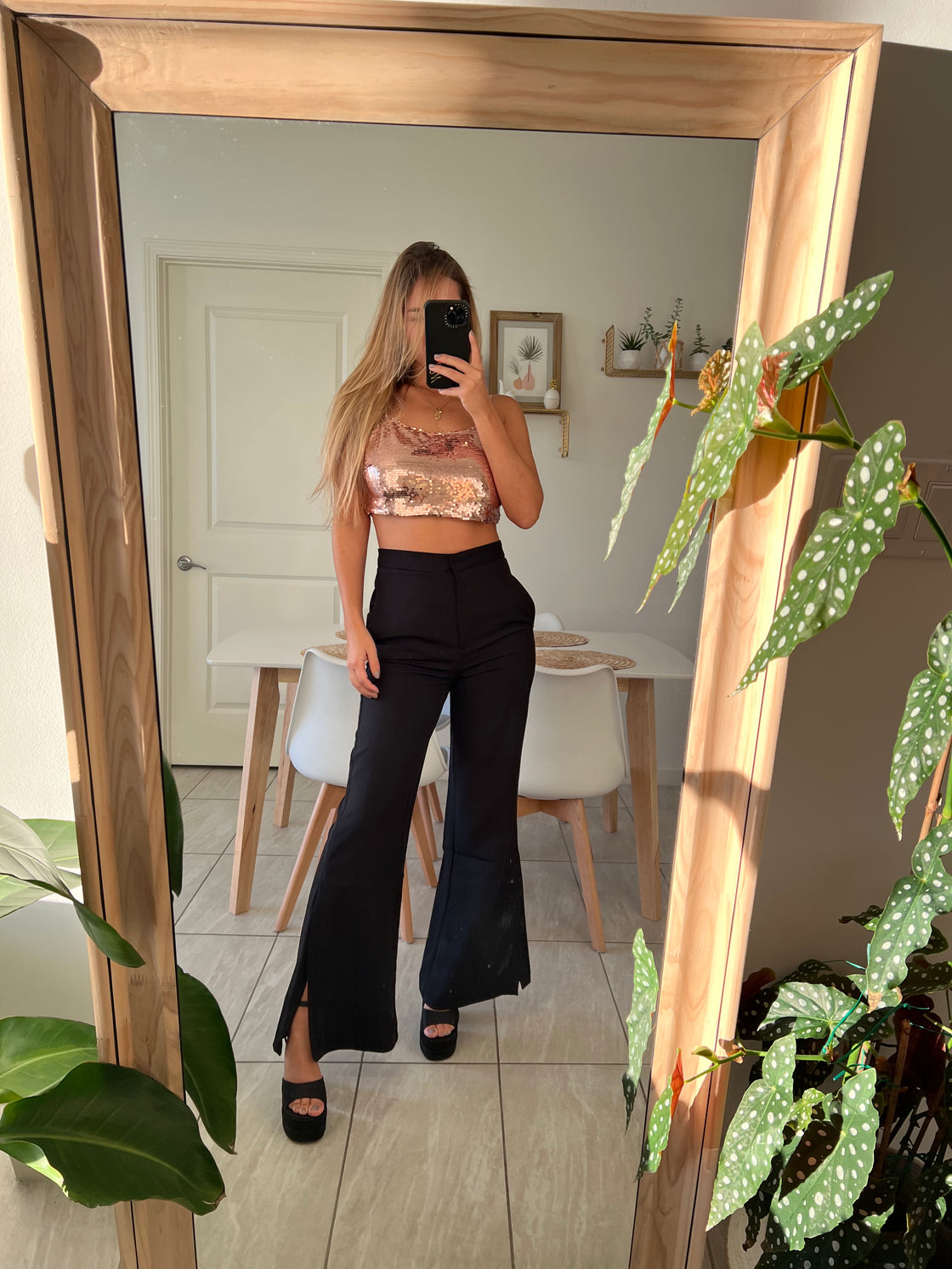Rose gold sequin crop top