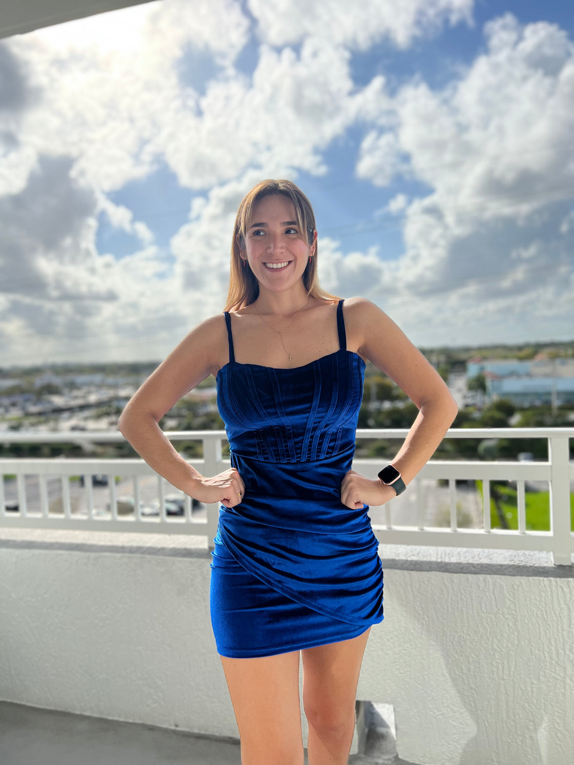Royal Blue velvet cocktail dress