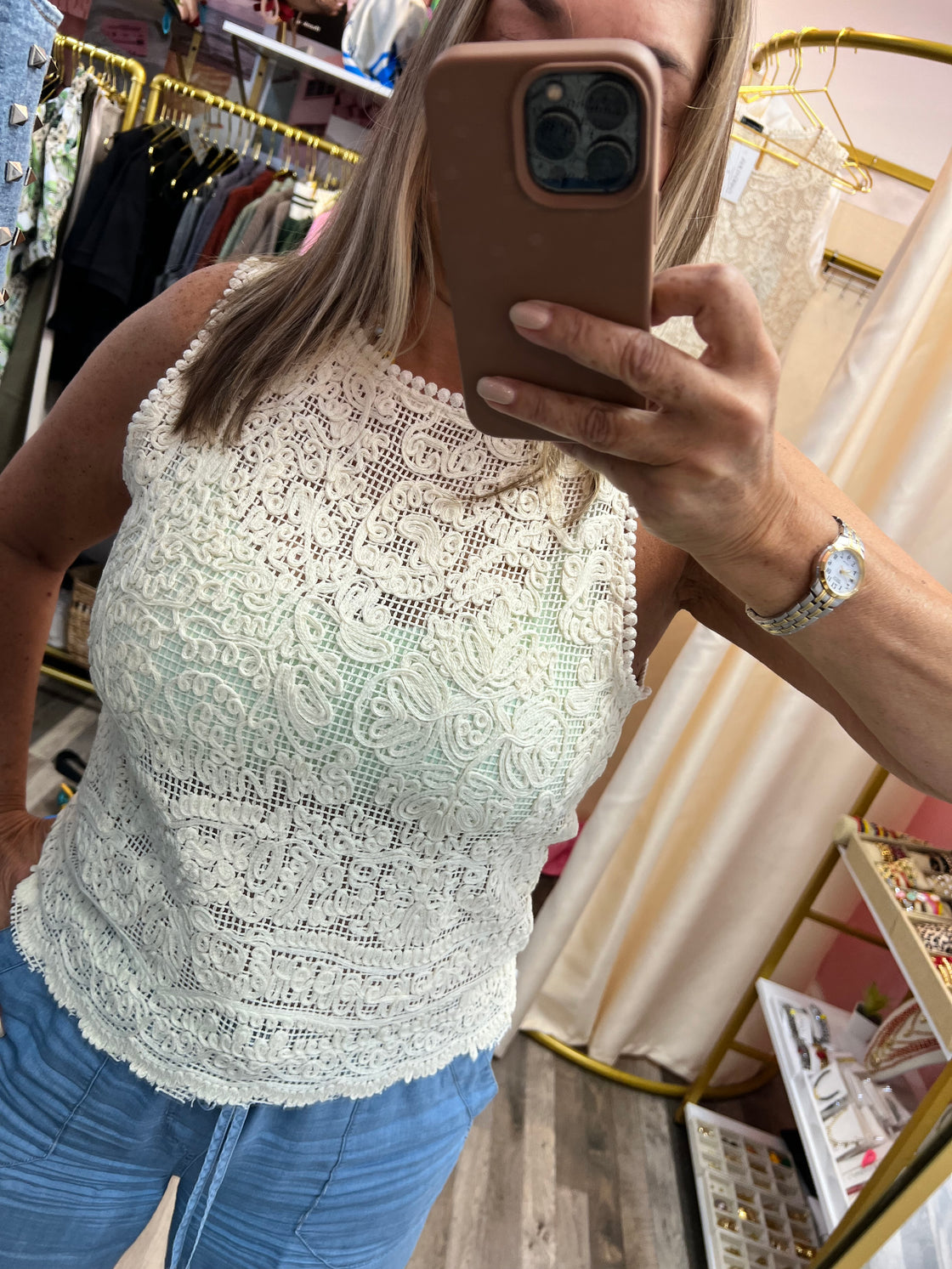 TOP nude torchon top