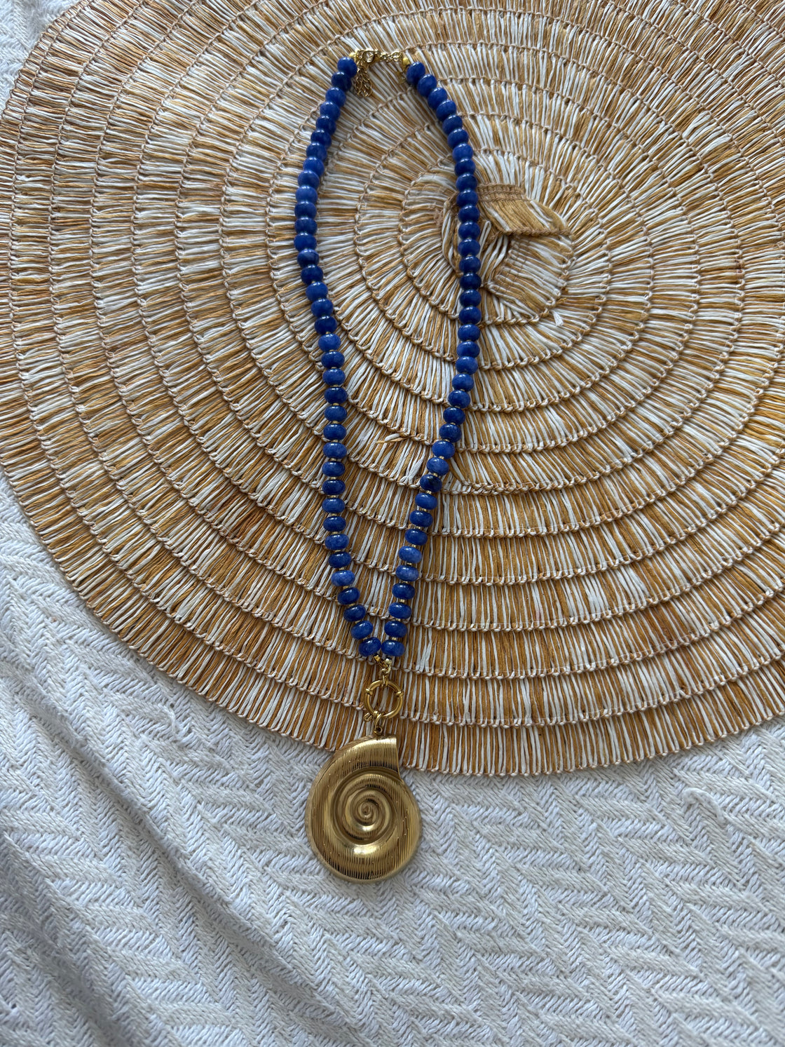 Natural Stone Necklace with Shell Pendant
