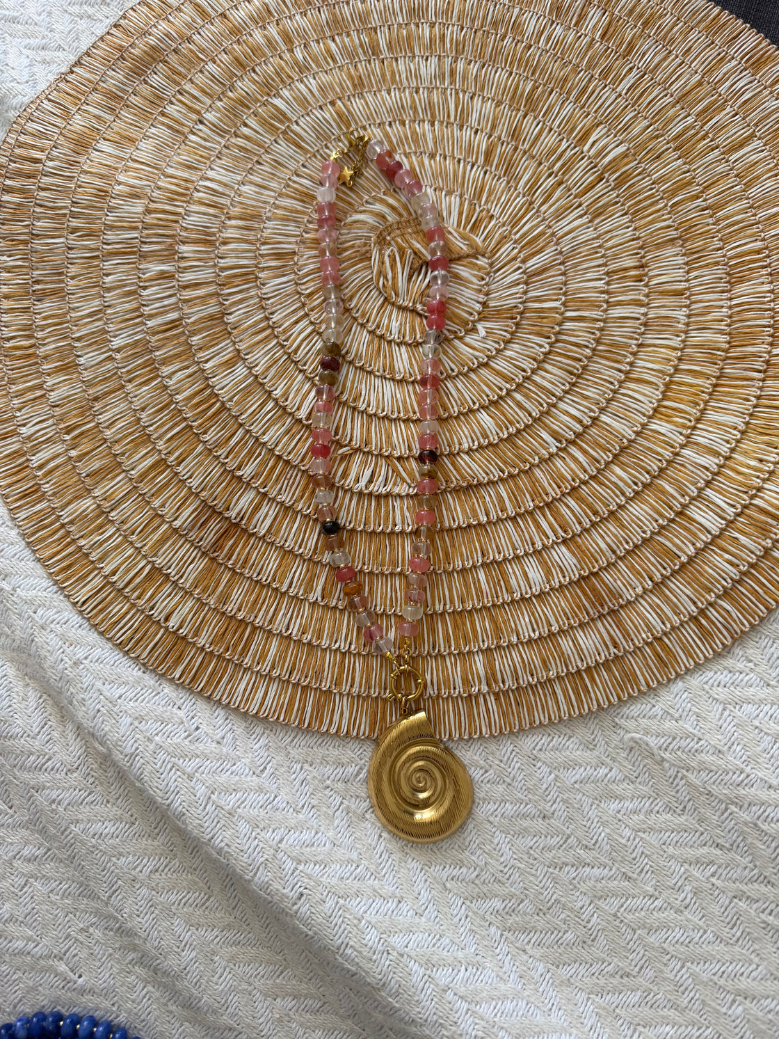Natural Stone Necklace with Shell Pendant