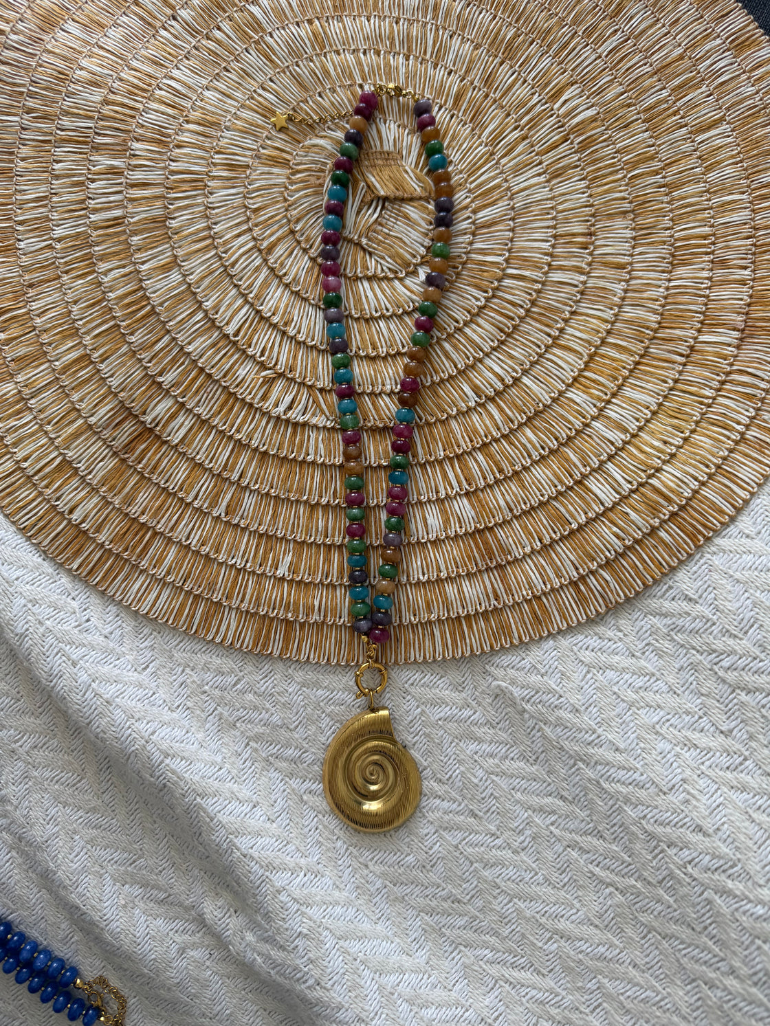 Natural Stone Necklace with Shell Pendant