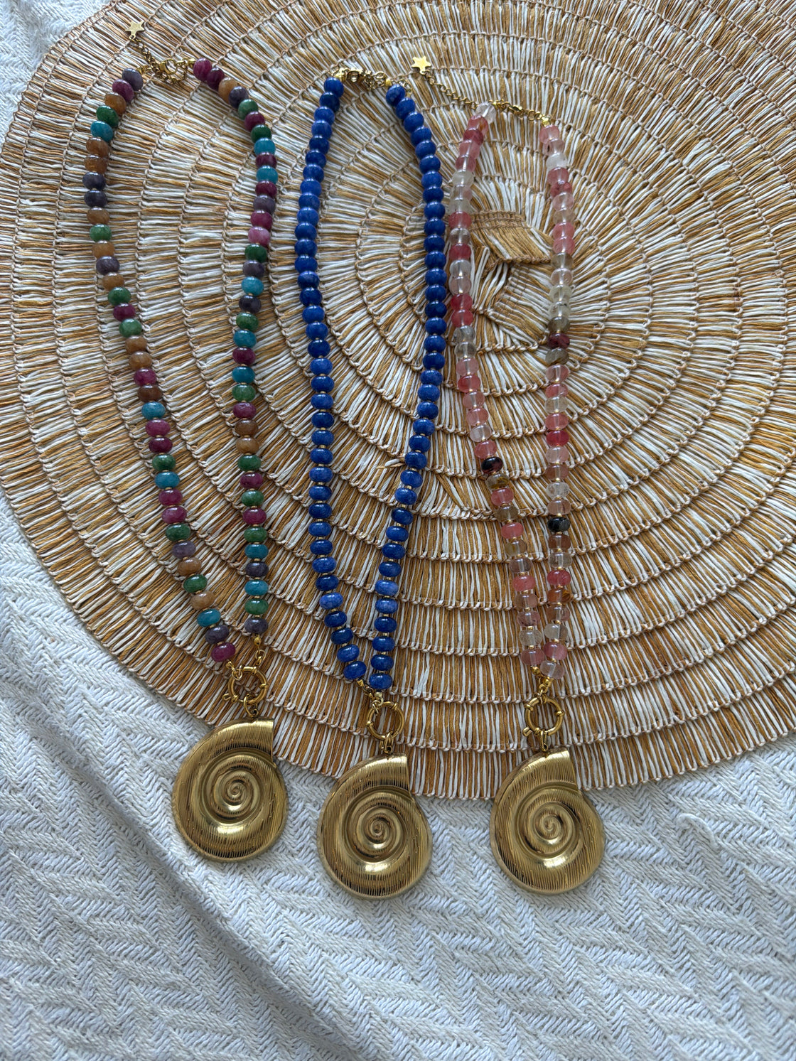Natural Stone Necklace with Shell Pendant
