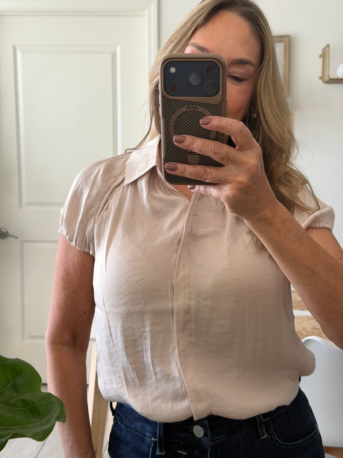 nude silk shirt. Top