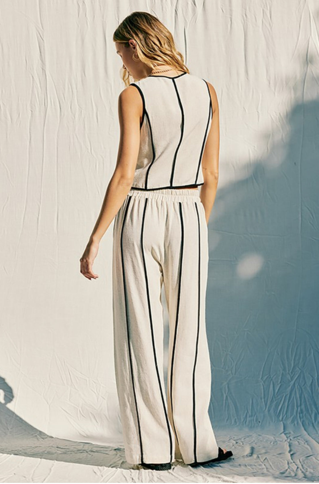 nude linen set with black lines