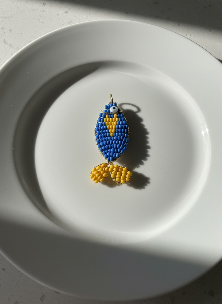 Natural stone necklace with a handmade fish pendant