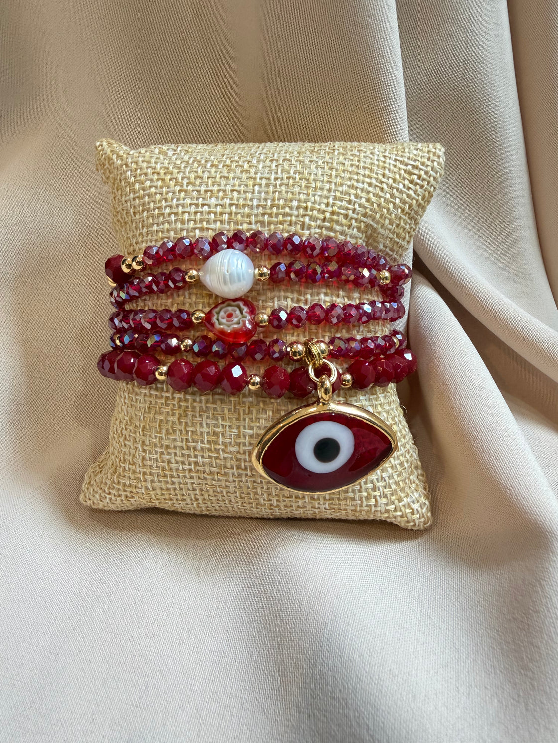 Set of 5 crystal and bead bracelets